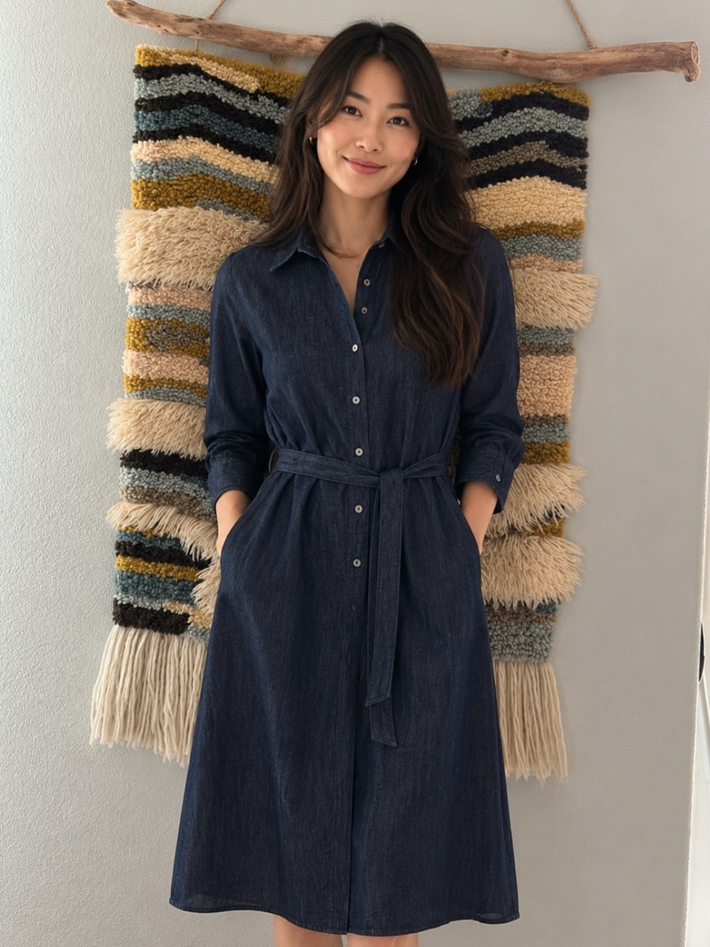 Banana Republic Dark Indigo Button-Front Midi Shirt Dress